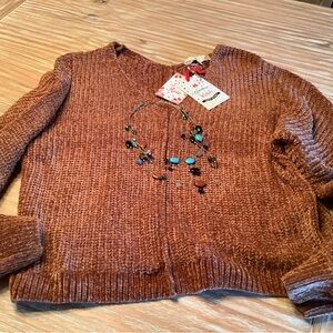 Pink Rose Brown Sweater szM NWT